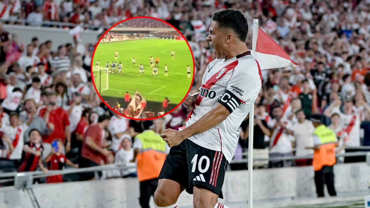 Juan Fernando Quintero celebra el gol contra Gimnasia.