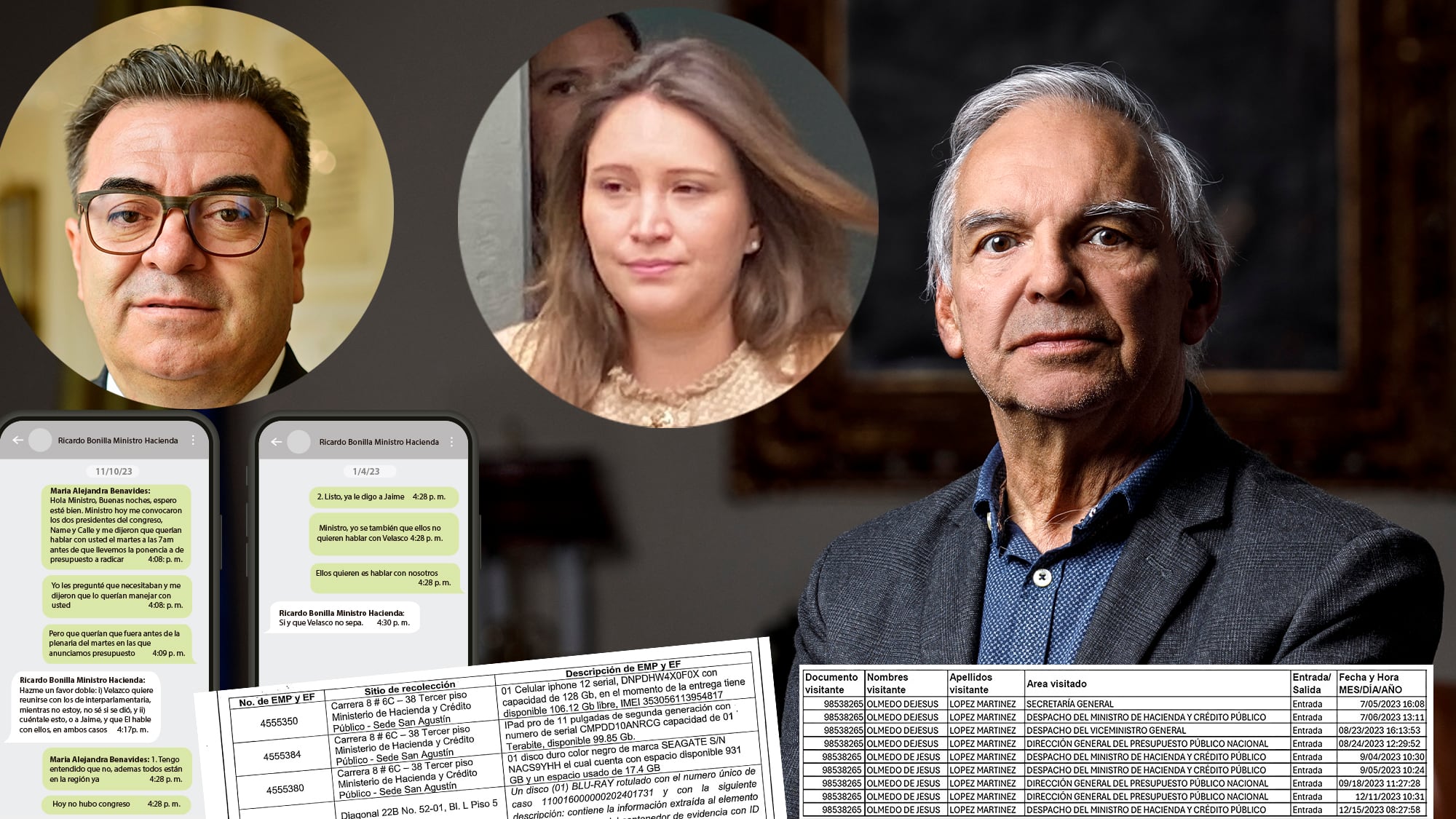 El exministro Ricardo Bonilla será imputado por el saqueo a la UNGRD. En la imagen aparecen María Alejandra Benavidez y Olmedo López.