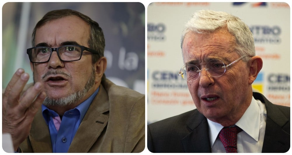 Rodrigo Londoño y Álvaro Uribe.