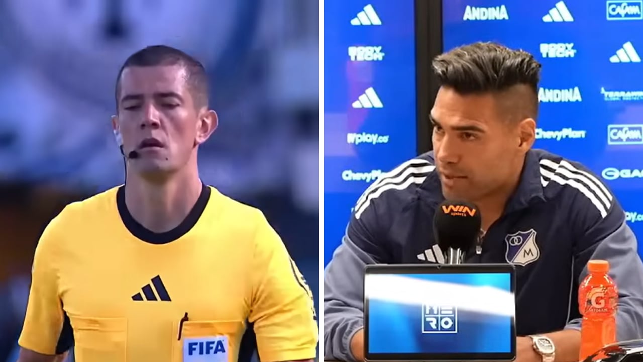 Tras las palabras de Falcao (der.), sobre el presunto penal que no le pitaron en el clásico capitalino, se conoció lo que verdaderamente le habría dicho el árbitro, Andrés Rojas (izq.)