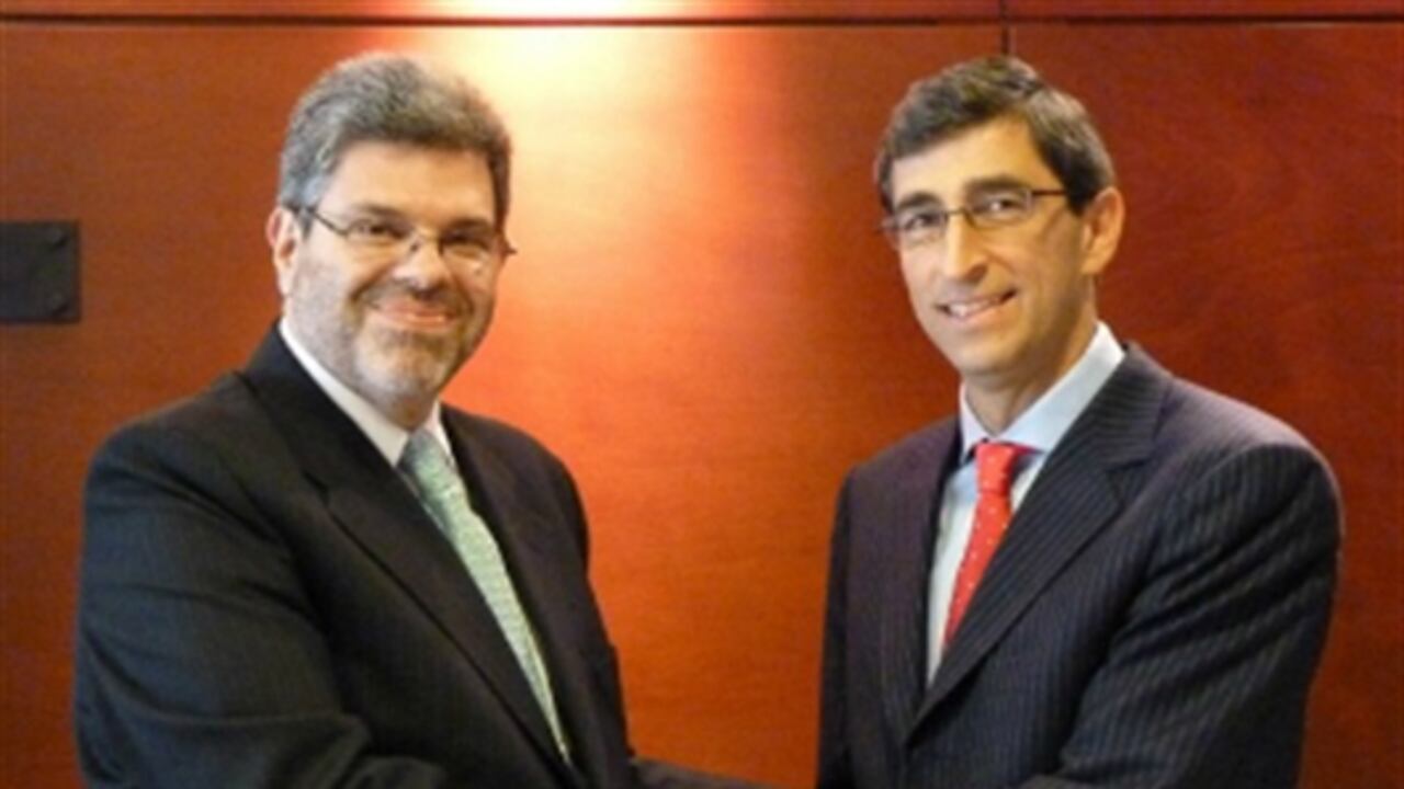 El presidente de la BVC, Juan Pablo Córdoba, y el presidende de Deceval, Jorge Hernán Jaramillo. Foto: Archivo