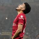 Liverpool's Luis Diaz reacts after a missed scoring opportunity during the Champions League, round of 16, first leg soccer match between Inter Milan and Liverpool at the San Siro stadium in Milan, Italy, Wednesday, Feb. 16, 2022. (AP Photo/Antonio Calanni)
