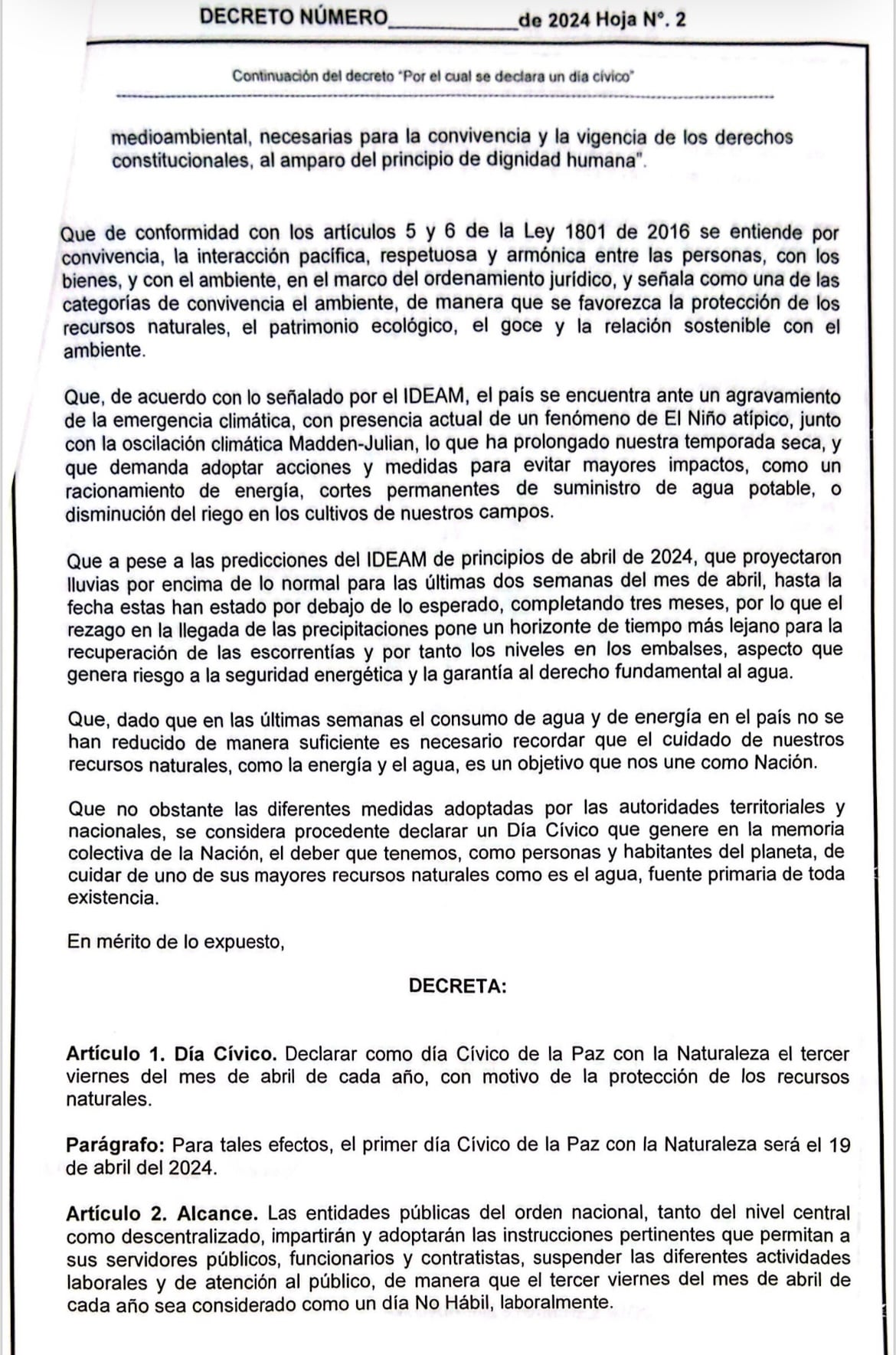 Decreto día cívico