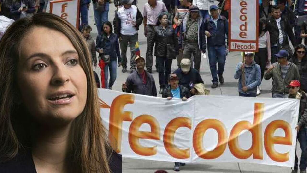 Paloma Valencia, congresista. Al fondo una imagen de Fecode