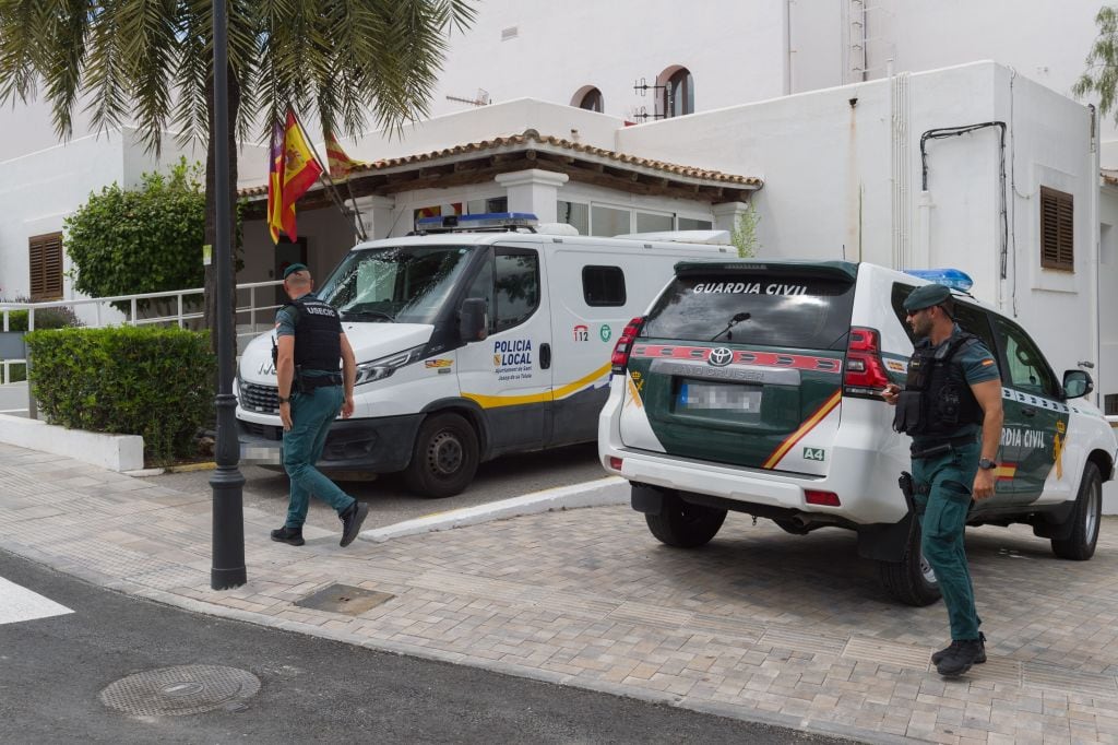 SANT JOSEP, IBIZA BALEARIC ISLA, SPAIN - JUNE 14: Several cars of the Guardia Civil in front of the facade of the Town Hall of Sant Josep, June 13, 2023, in Sant Josep, Ibiza, Balearic Islands, Spain. A dozen agents of the Judicial Police have accessed the municipal headquarters early in the morning to inspect the offices of the Town Hall of the Ibizan town of Sant Josep. The agents have requested the exit of users and officials of the building to which no one authorized can access. Only the officials of the Town Planning department remained inside, which is the focus of the inspection. (Photo By German Lama/Europa Press via Getty Images)