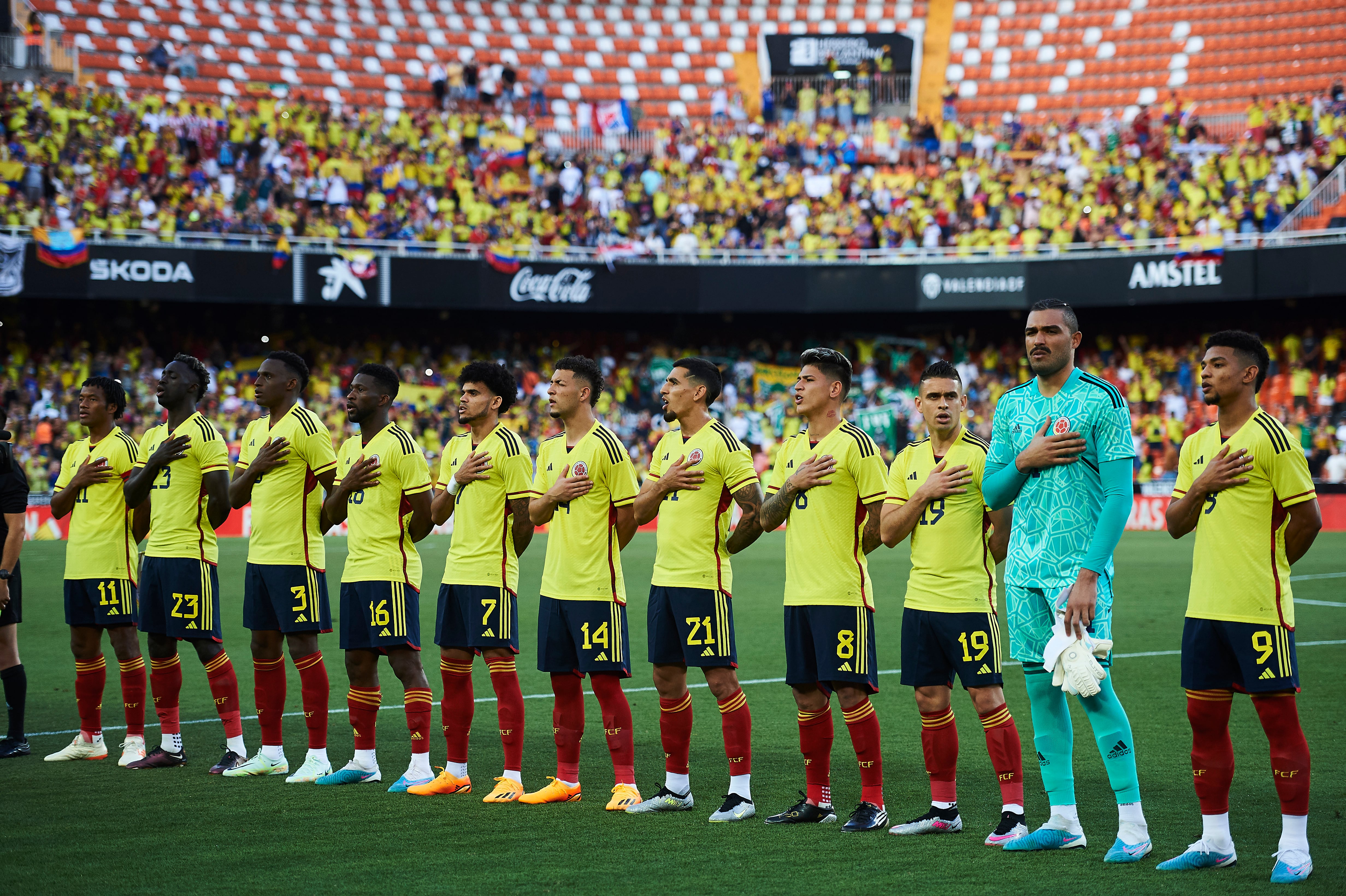 VALENCIA, SPAIN - JUNE 16: Colombia national team players prior to the International Friendly match between Colombia and Iraq at Estadio Mestalla on June 16, 2023 in Valencia, Spain. (Photo by Maria Jose Segovia/DeFodi Images via Getty Images)