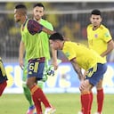 Colombia's players react after the end of the South American qualification football match for the FIFA World Cup Qatar 2022 against Peru at the Roberto Melendez Metropolitan Stadium in Barranquilla, Colombia, on January 28, 2021.
DANIEL MUNOZ / AFP