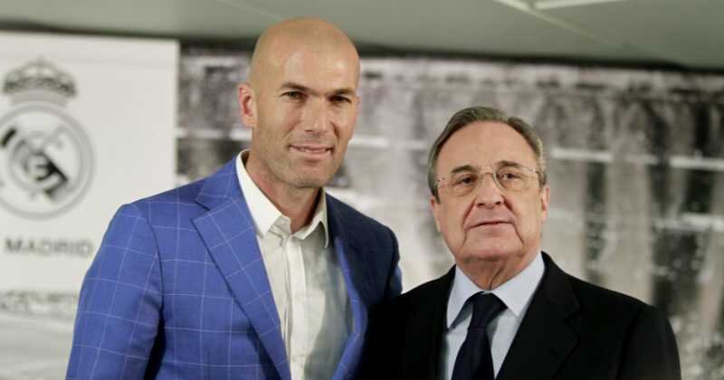 Zinedine Zidane y el presidente del Real Madrid, Florentino Pérez, este lunes. 