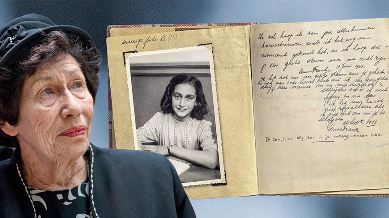 En las fotos, Hannah Elisabeth Goslar, alemana sobreviviente al Holocausto, y fragmentos del diario de Ana Frank, cuyo texto original permanece en la casa, ahora museo, en la que se escondió en Ámsterdam, Países Bajos.