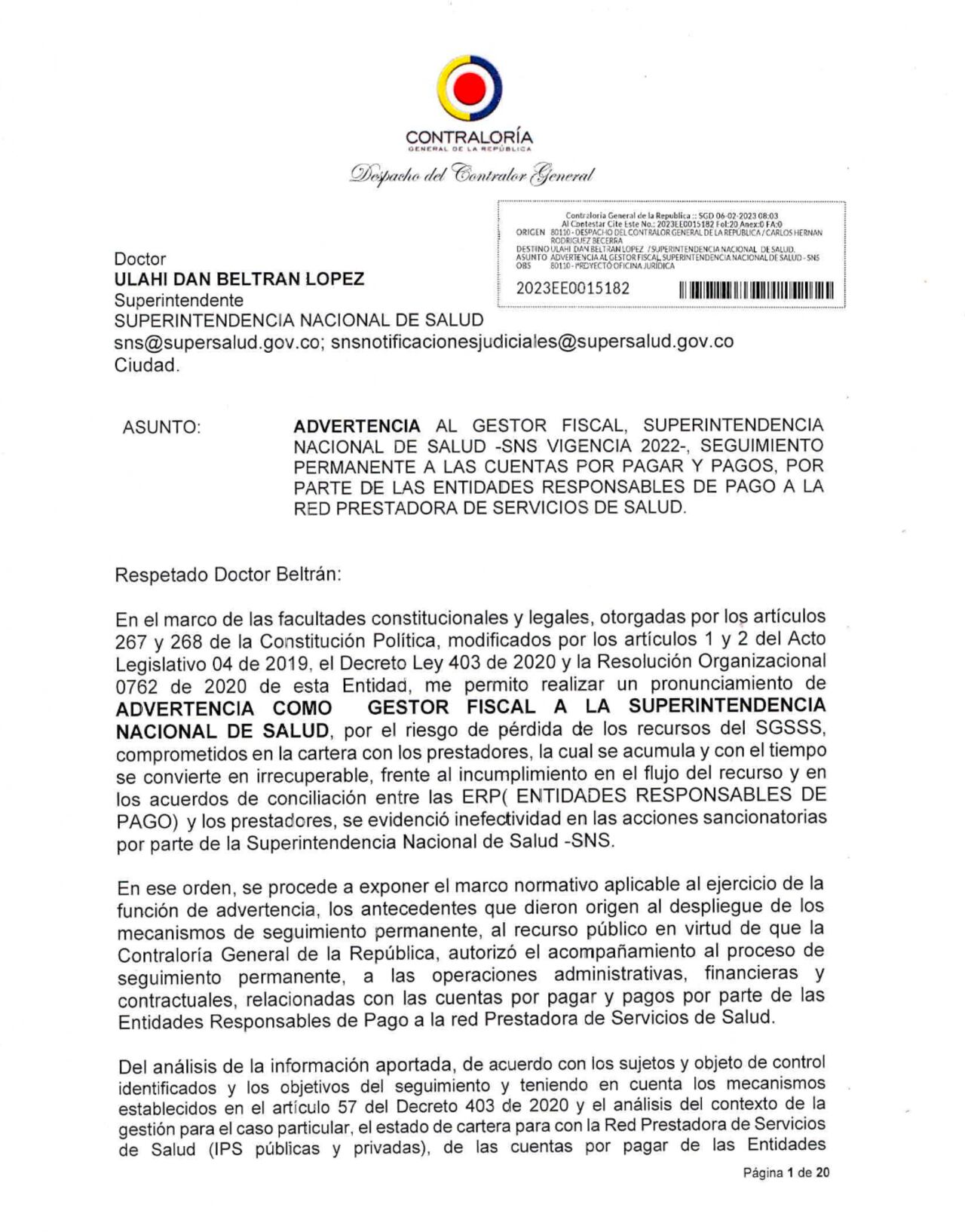 Informe de la Contraloría.