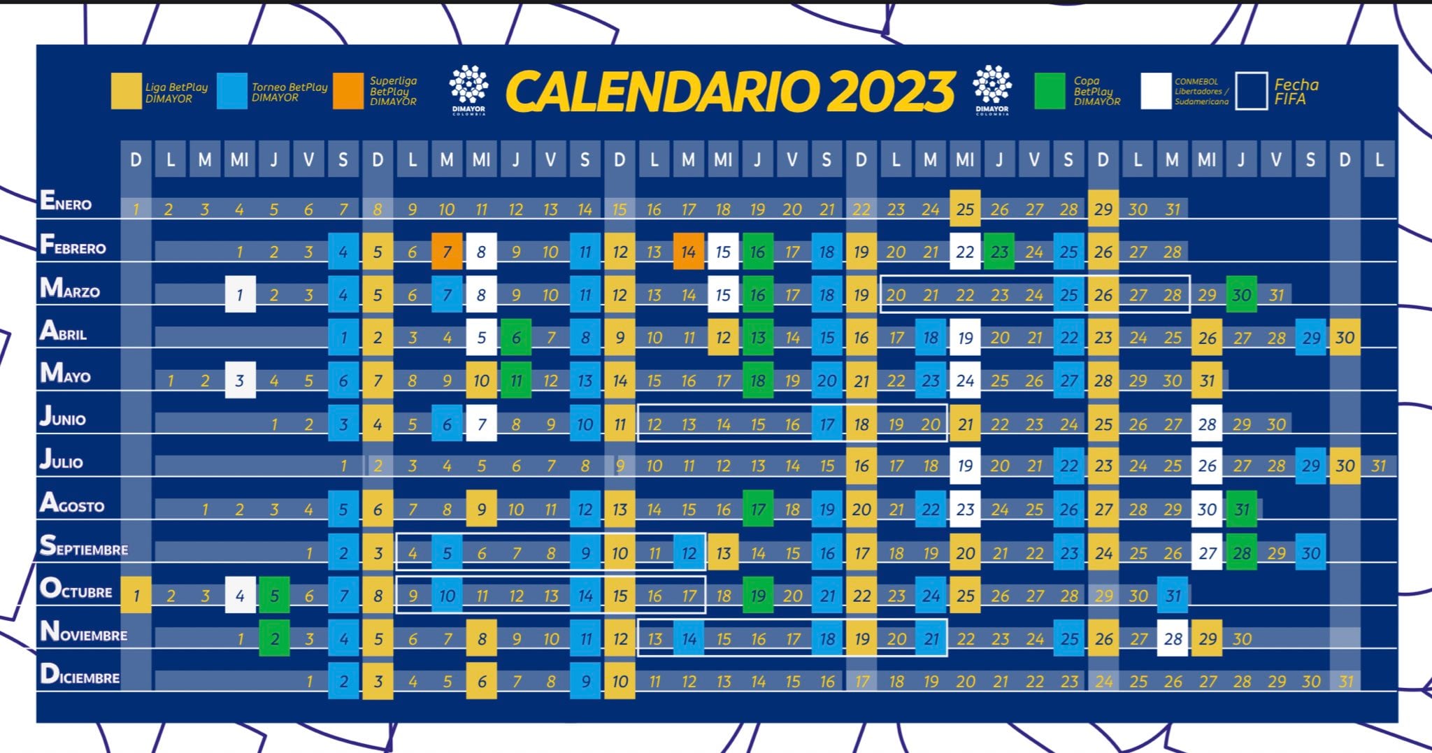 Calendario completo de Dimayor para el 2023