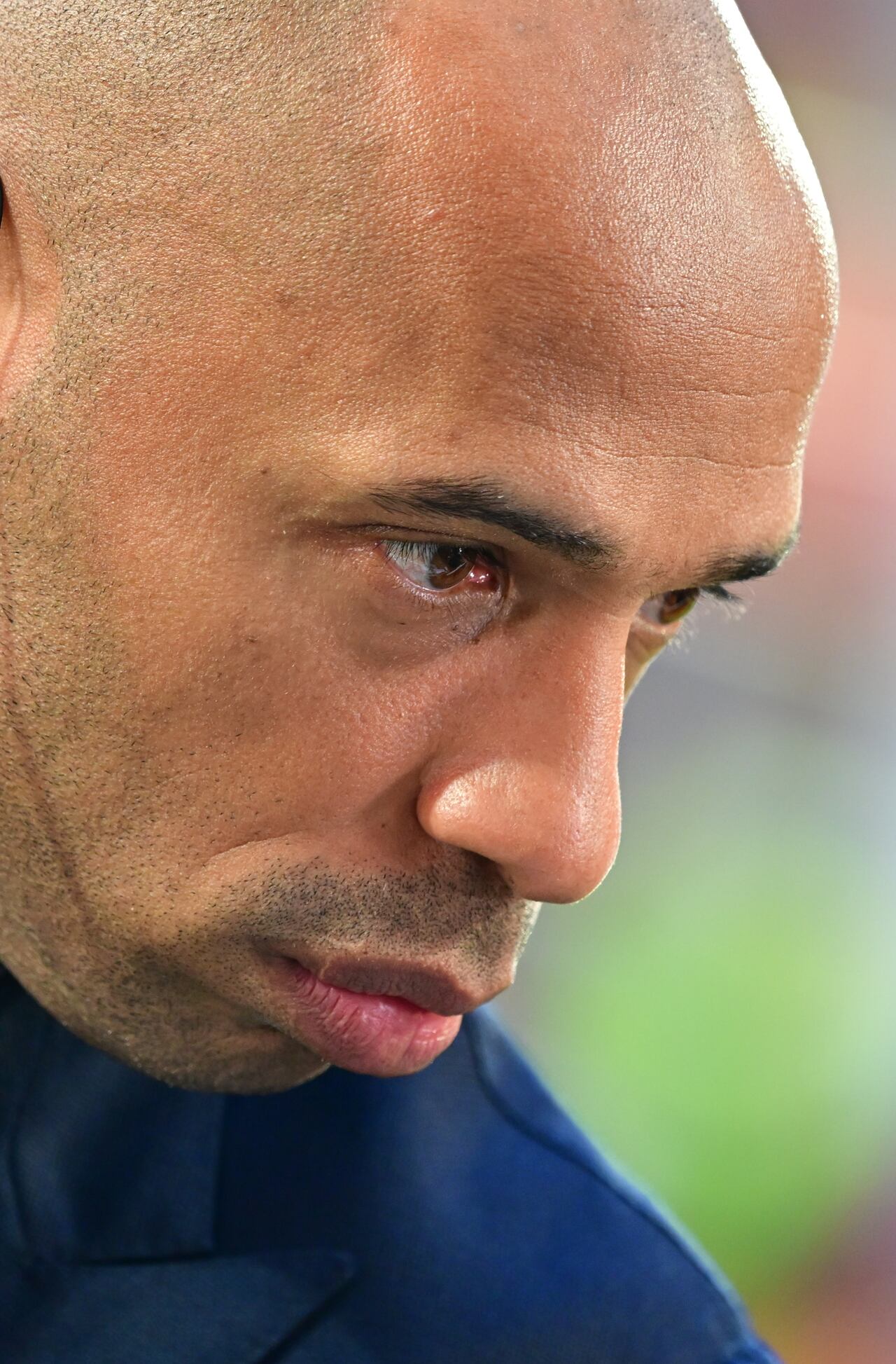LENS, FRANCE - AUGUST 20: Thierry Henry French consultant Prime Video and news coach French espoir during the French Ligue 1 soccer match between RC Lens and Stade Rennais at Stade Bollaert - Delelis on August 20 2023 in Lens, France. (Photo by Christian Liewig - Corbis/Corbis via Getty Images)
