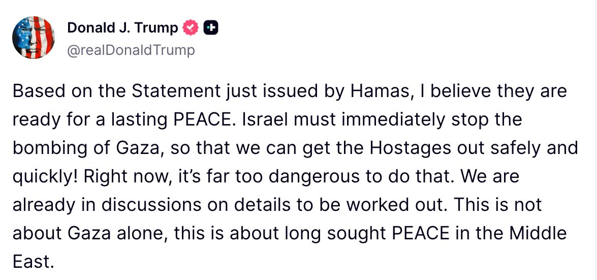 Mensaje emitido por el presidente Trump en su red social