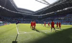 Soccer Football - FIFA World Cup Qatar 2022 - Group G - Switzerland v Cameroon - Al Janoub Stadium, Al Wakrah, Qatar - November 24, 2022 Switzerland players during the warm up before the match REUTERS/Suhaib Salem