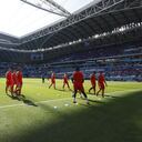 Soccer Football - FIFA World Cup Qatar 2022 - Group G - Switzerland v Cameroon - Al Janoub Stadium, Al Wakrah, Qatar - November 24, 2022 Switzerland players during the warm up before the match REUTERS/Suhaib Salem