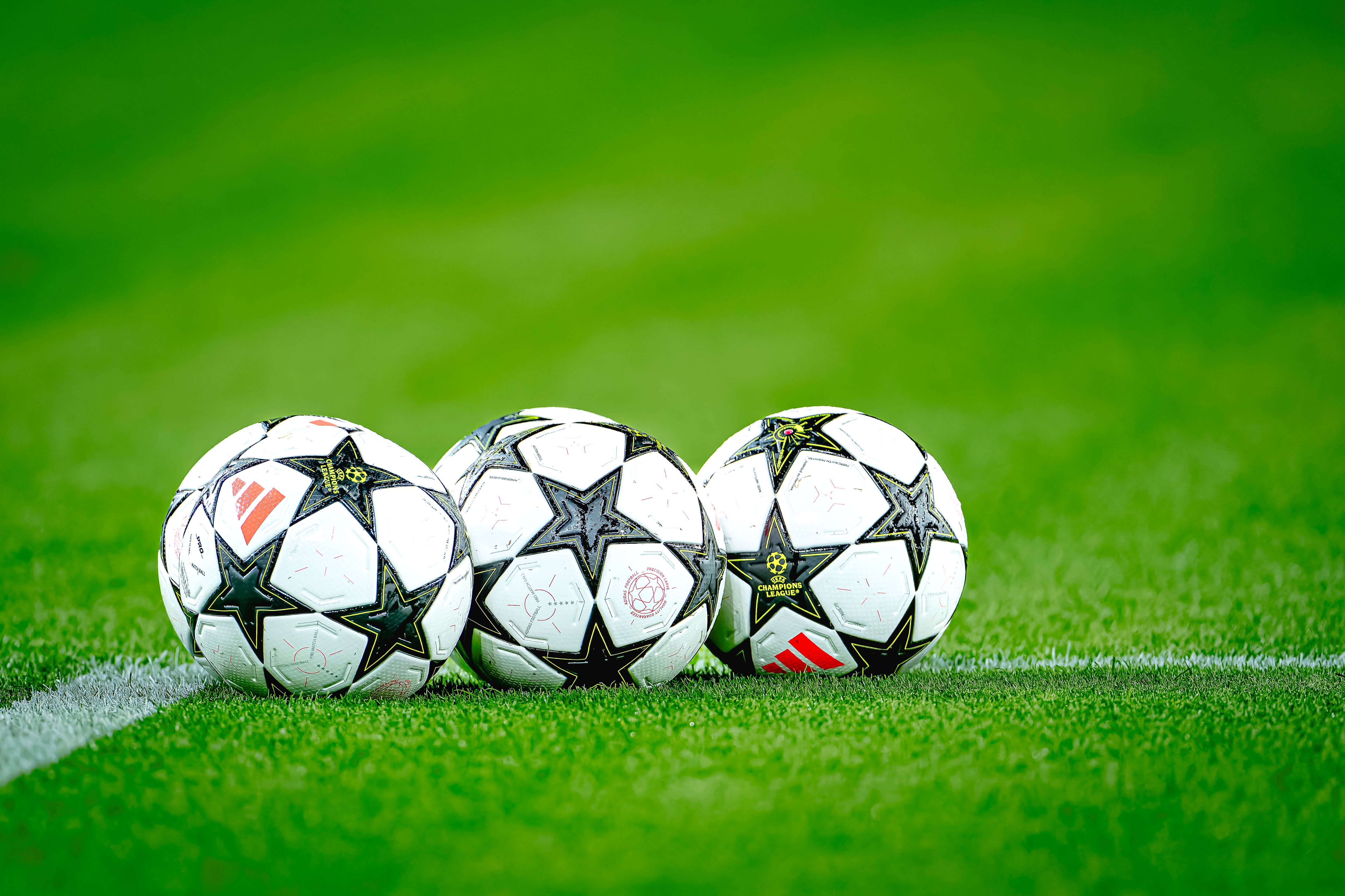 Match balls during the match PSV - Sporting CP at the Philips Stadium for the UEFA Champions League phase matchday 2 season 2024-2025 in Eindhoven, Netherlands, on October 1, 2024. (Photo by Marcel van Dorst / EYE4images) (Photo by EYE4images/NurPhoto via Getty Images)