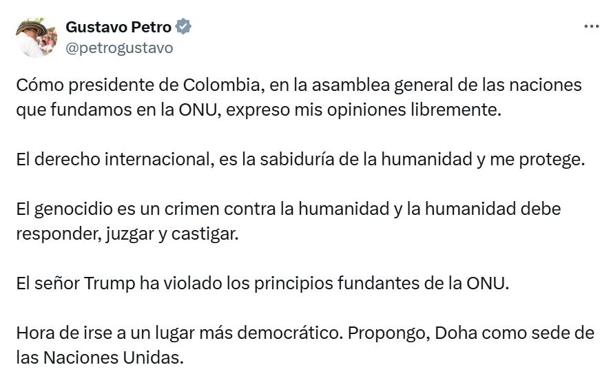 El presidente Gustavo Petro propuso a la capital de Catar como nueva sede para las Naciones Unidas.