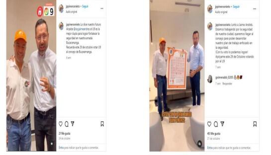 Juan Pablo Piñeros Nieto, candidato al Concejo de Bucaramanga por el partido de la U, junto a Jaime Andrés Beltrán.