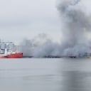 Explosión de un dron en el puerto de Constanza, Rumania, el viernes 5 de junio de 2026.
