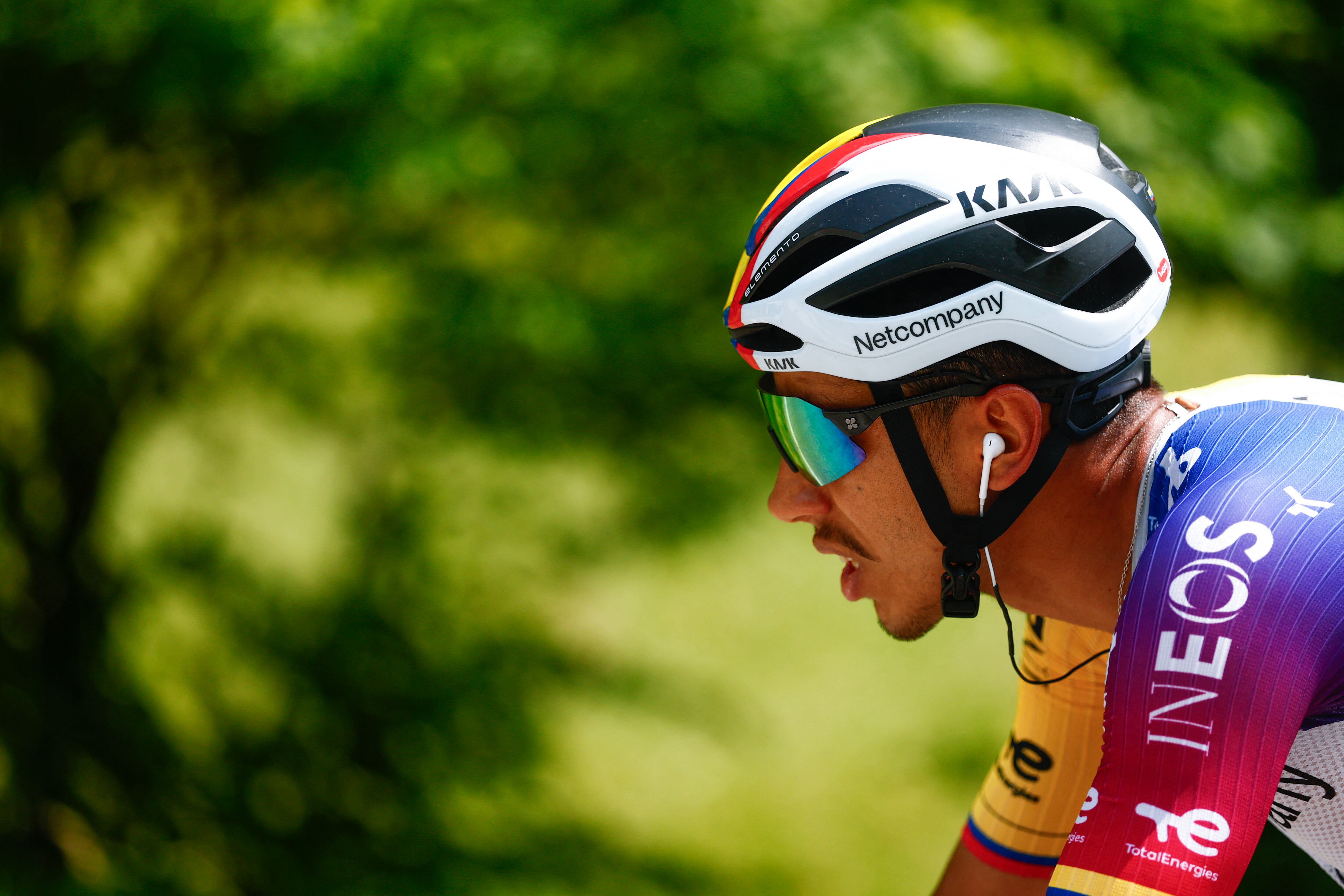 INEOS Grenadiers Colombian rider Egan Bernal cycles during the 19th stage of the Giro d'Italia 2026 - Tour of Italy cycling race between Feltre and Alleghe, Italy, on May 29, 2026. (Photo by Luca Bettini / AFP)