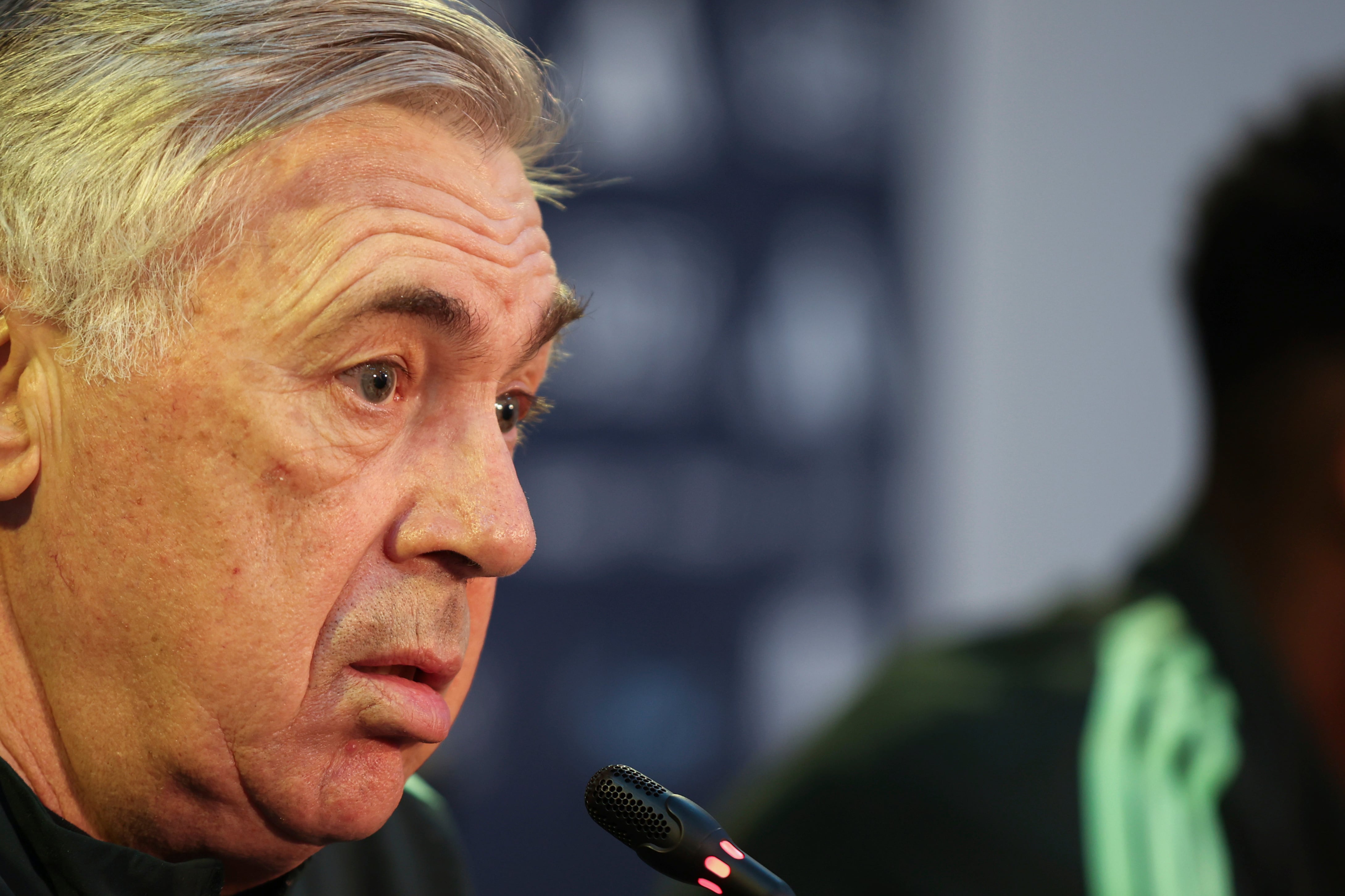 Real Madrid Head Coach Carlo Ancelotti attends a press conference before his team's soccer match final against Saudi Arabia's Al Hilal. during the FIFA Club World Cup 2022, in Rabat, Morocco, Friday, Feb. 10, 2023. (AP Photo)