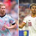 De Bruyne (izq.) y Yamal (der.), figuras llamadas a brillar en el duelo de cuartos entre Bélgica y España.