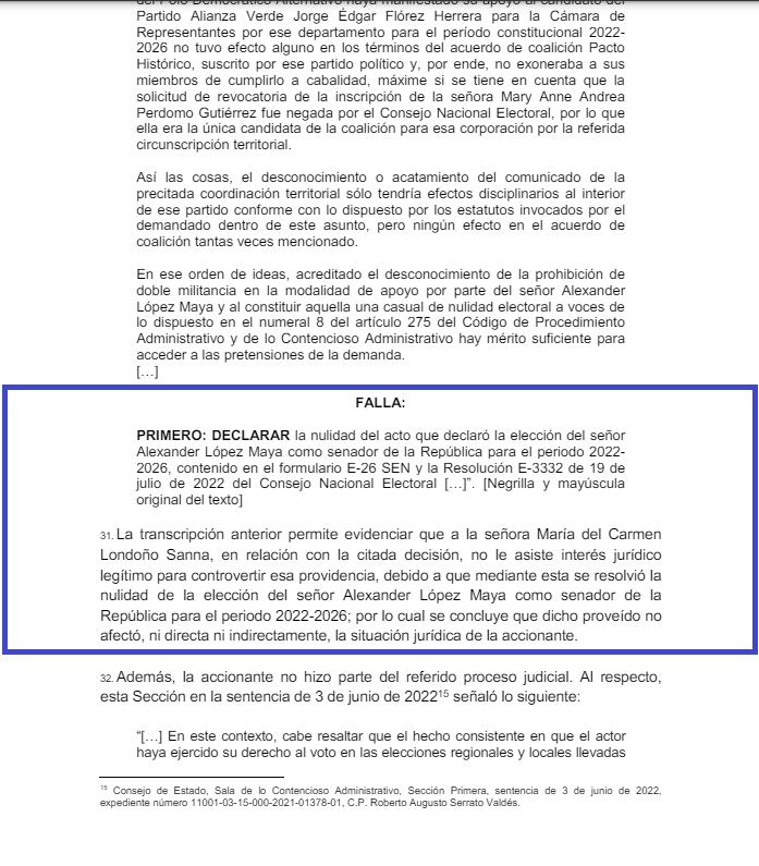 Consejo de Estado negó tutela contra el fallo que anuló elección de Alexander López Maya.