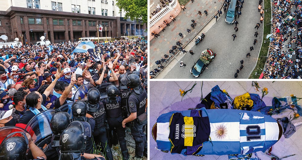  Los argentinos dejaron atrás el miedo por el coronavirus y se volcaron a las calles de forma multitudinaria para despedir a su ídolo. Las aglomeraciones terminaron en enfrentamientos con la Policía, mientras las imágenes eran transmitidas a todo el mundo.