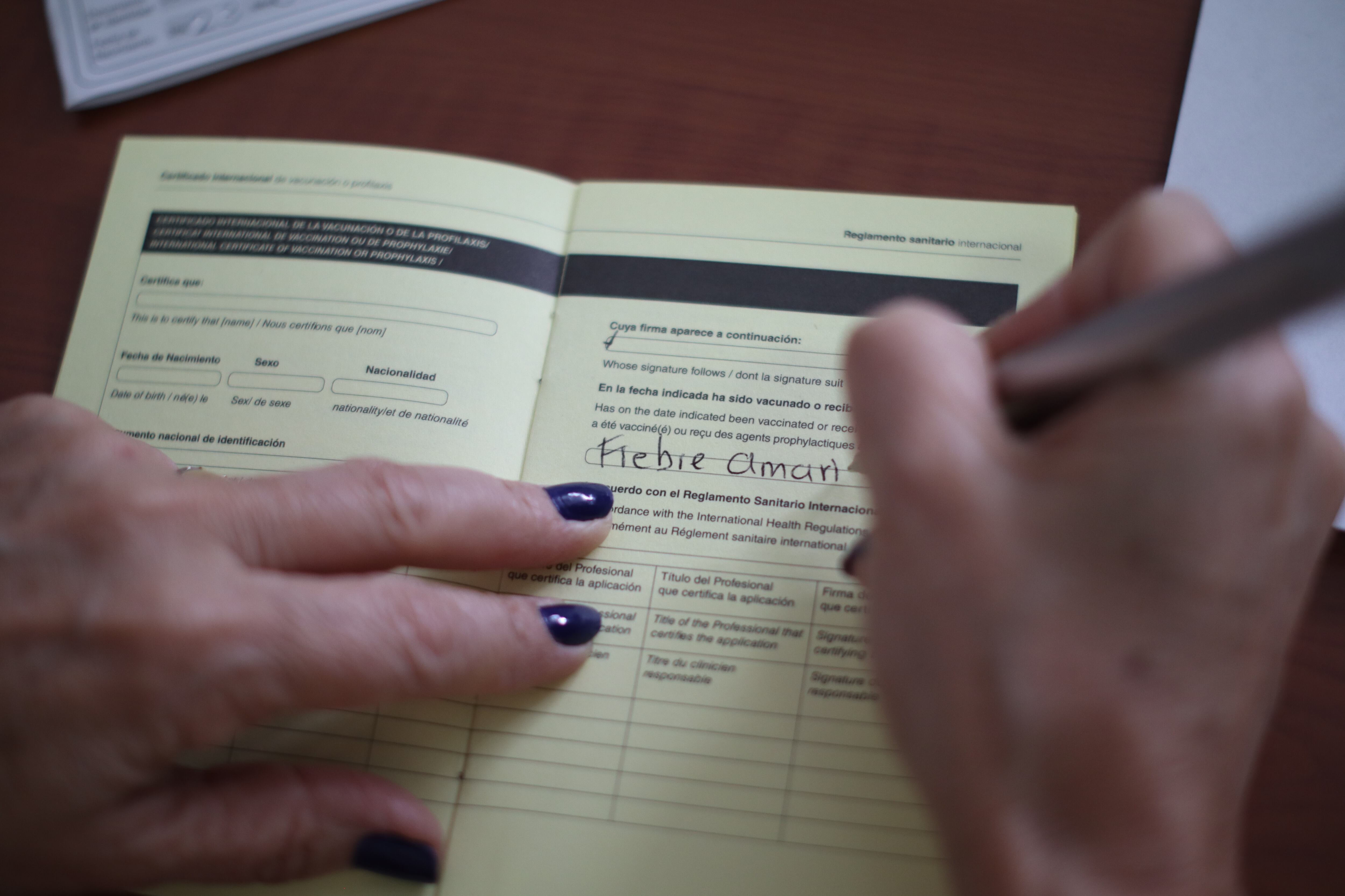 Carné de la fiebre amarilla. Imagen de referencia.