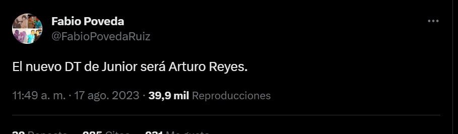 Fabio Poveda informa de la llegada de Arturo Reyes a Junior.