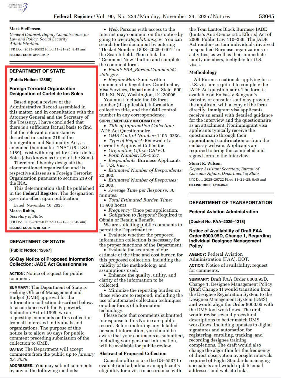 Documento publicado por el Registro Federal