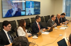 El equipo del presidente electo, Abelardo De La Espriella, en Washington.