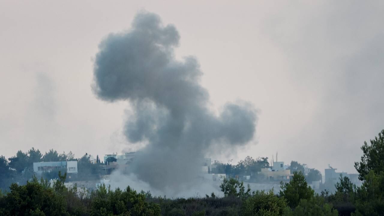 Bombardeo israelí, visto desde el lado libanés el 13 de octubre de 2023.