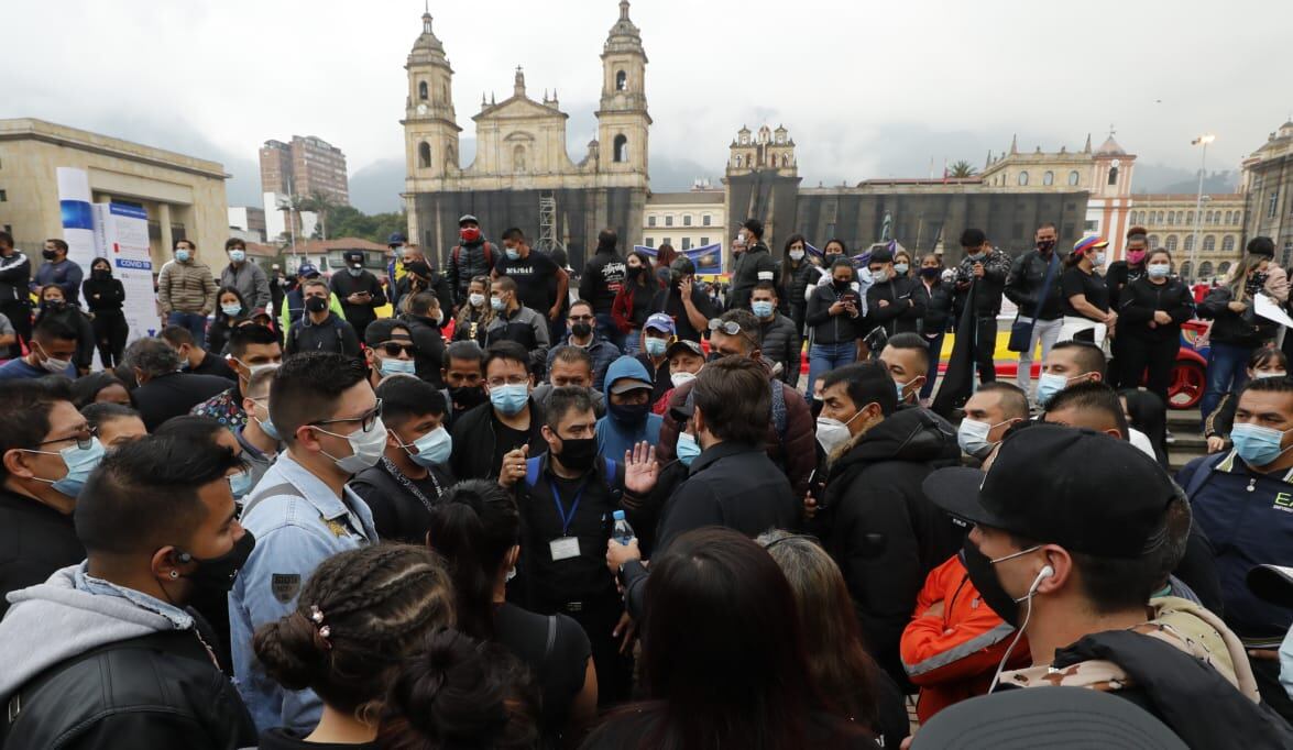 Protestas en la Plaza de Bolívar vendedores de San Victorino solicitando apertura del Madrugón