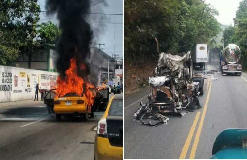 Vehículos quemados en Montelíbano y Puerto Libertador (Córdoba). Foto: Archivo particular.