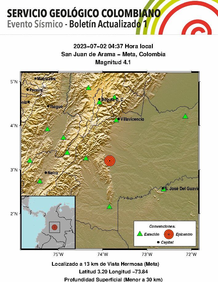 Temblor en San Juan de Arama - Meta.