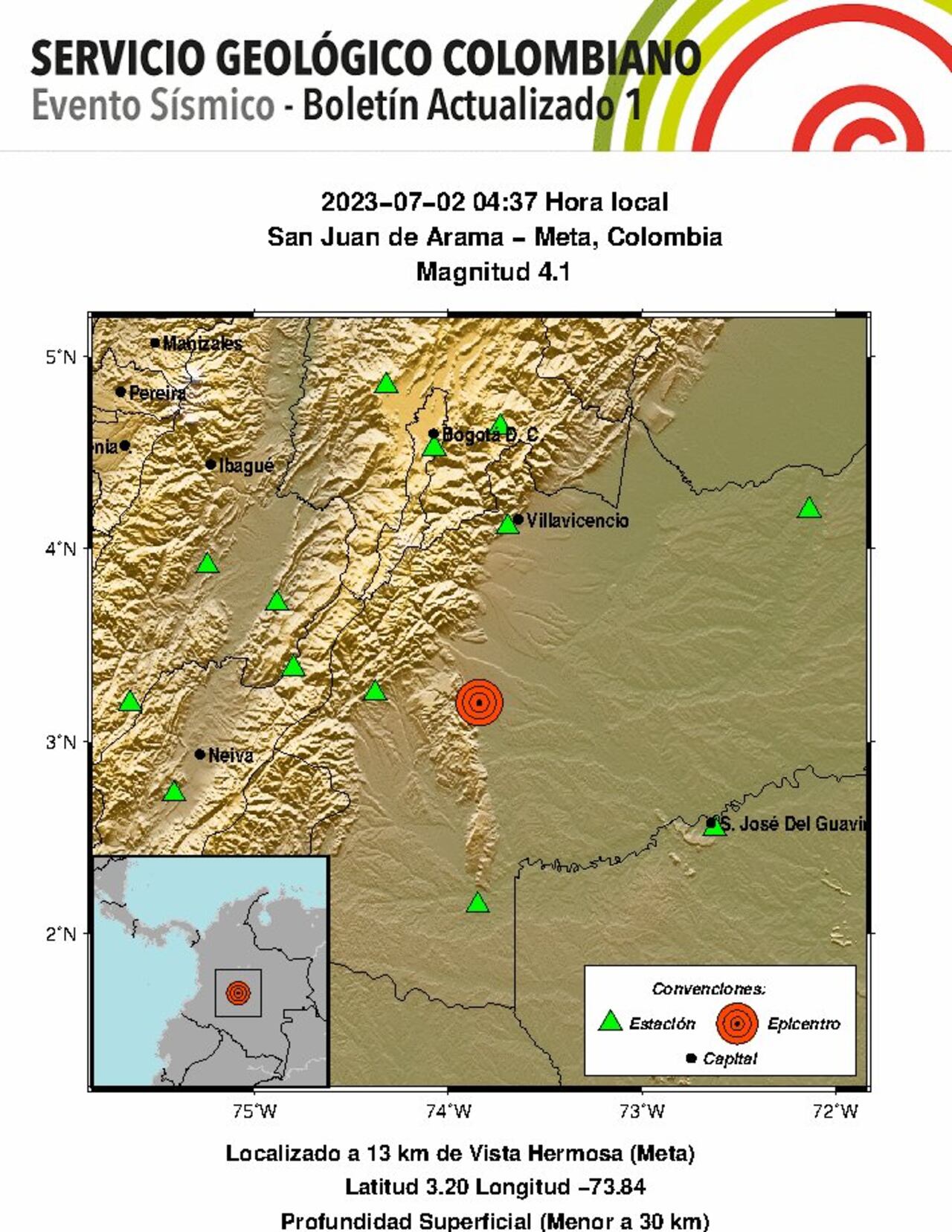 Temblor en San Juan de Arama - Meta.