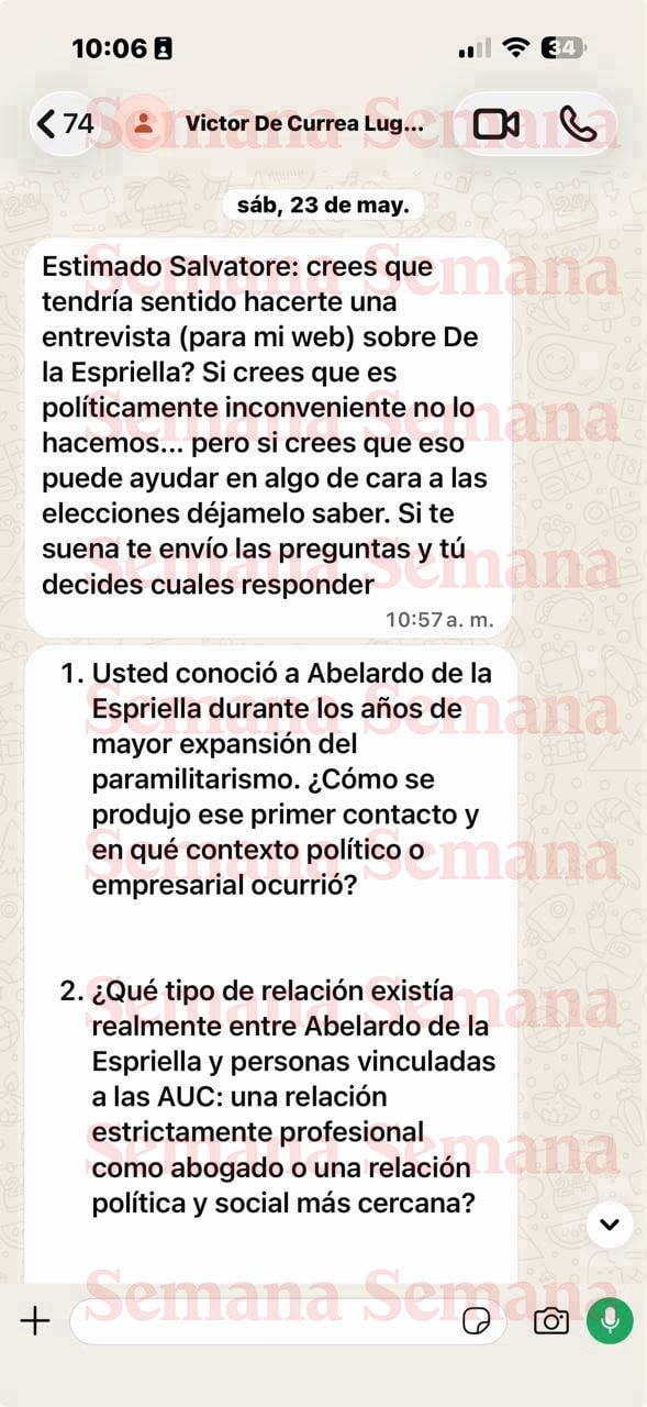 Chat de Víctor de Currea a Salvatore Mancuso.