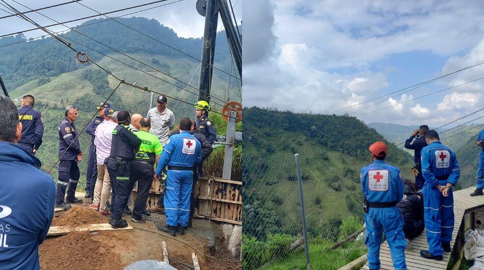 Organismos de socorro tratan de rescatar a cinco personas que quedaron atrapadas en cable aéreo de Caldas.