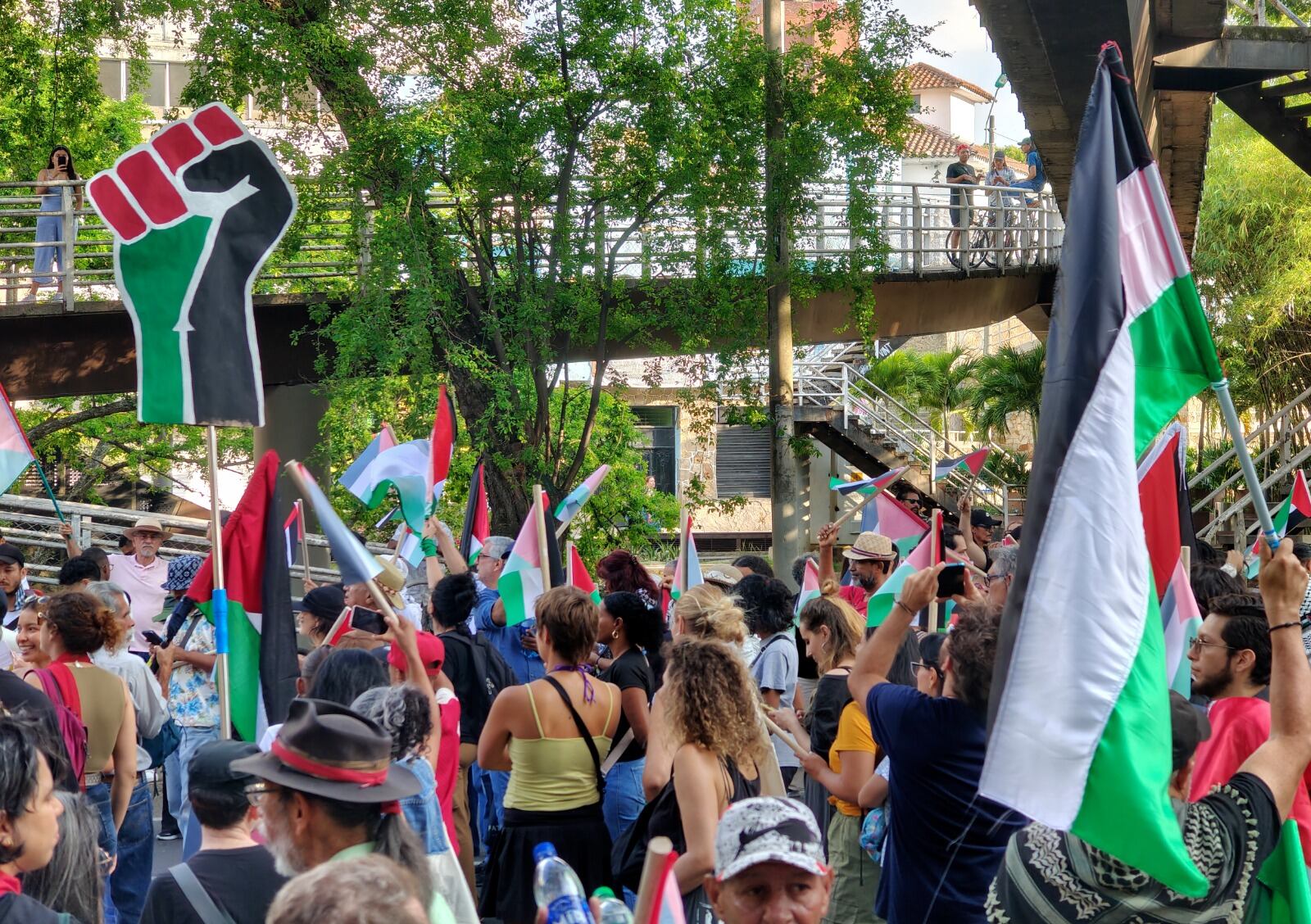 En Cali también se realizaron marchas en apoyo a Palestina. Aunque fueron pacíficas, algunas derivaron en bloqueos temporales que afectaron la movilidad en el norte de la ciudad.