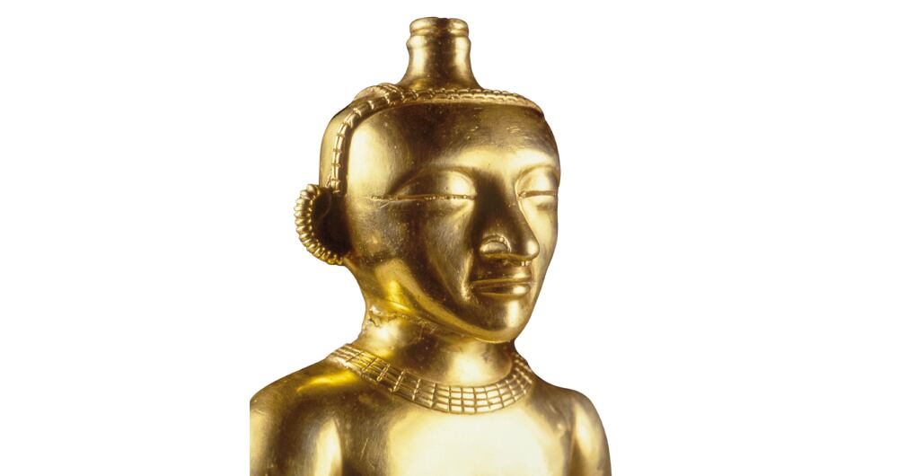  Caracterizada por la placidez en su rostro y sus ojos cerrados, una cabeza al estilo ‘quimbaya clásico’.  