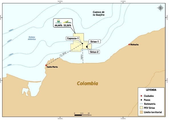 Ubicación del pozo costa afuera, de Ecopetrol y Petrobras, en el que hallaron gas.