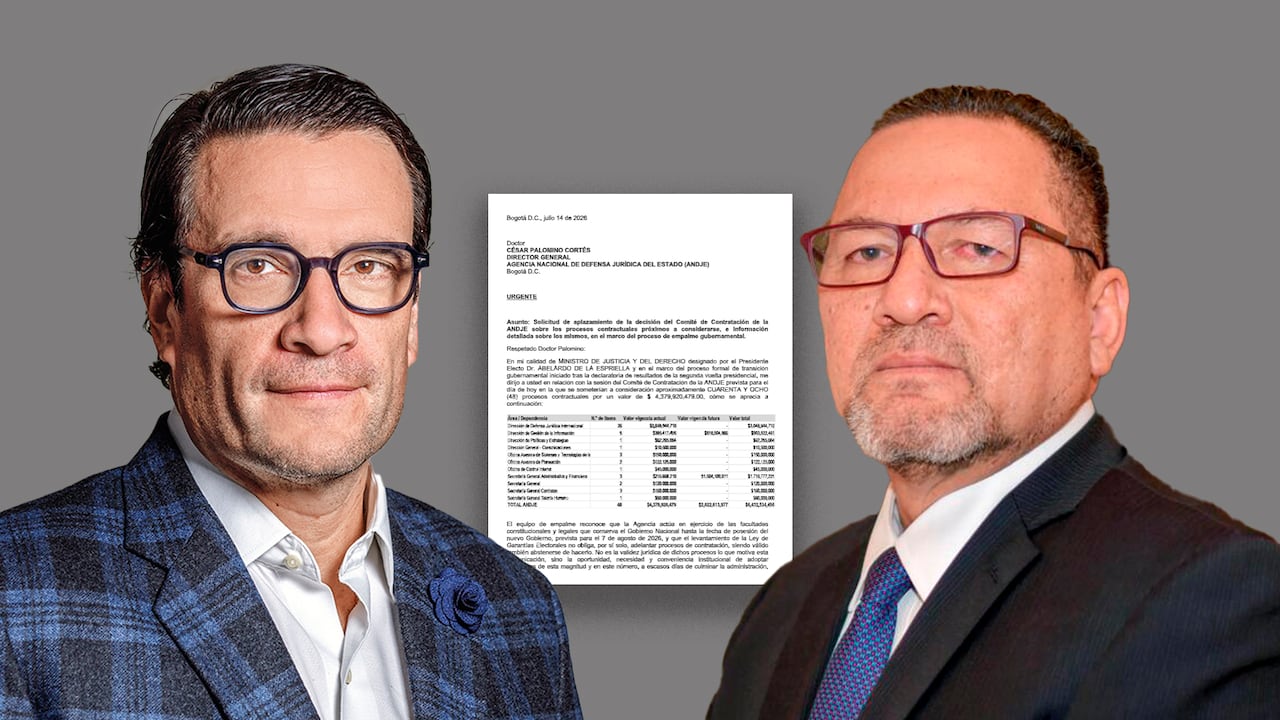 El ministro de Justicia designado, Iván Cancino, pide al director de la ANDJE, César Palomino, aplazar la adjudicación o aprobación de contratos hasta que el equipo de empalme haya podido revisar la información.