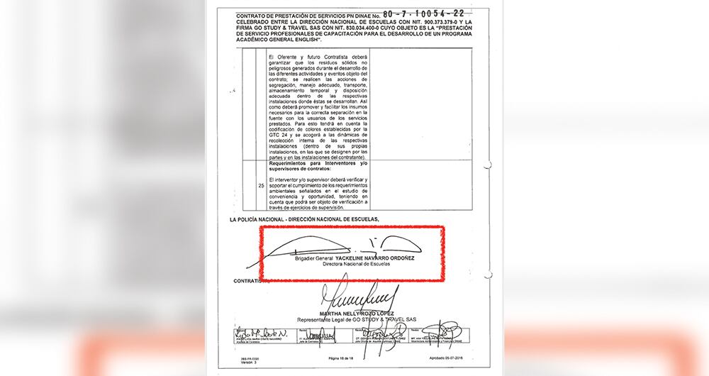  Los contratos con instituciones académicas para los cursos de inglés fueron firmados por la Dirección de Escuelas, al mando de la general Yackeline Navarro, hoy subdirectora de la Policía.