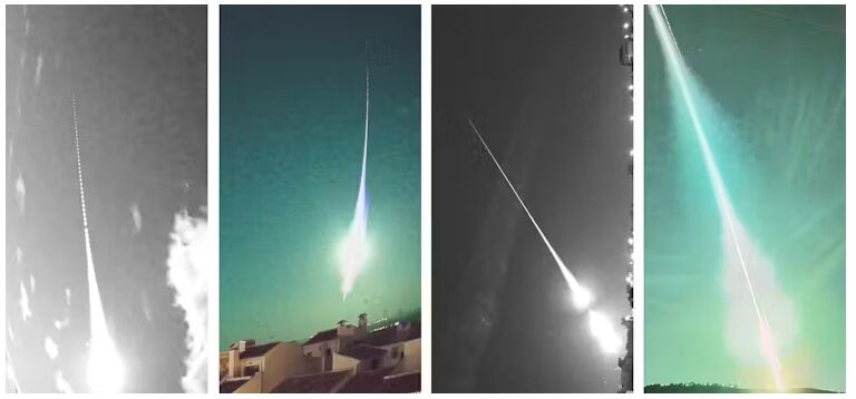 El superbólido SPMN180524F captado desde Navianos de Valverde, Estepa, Sanlúcar de Barrameda y Casas de Millán. Miguel A. Furones/Antonio J. Robles/Miguel A. García/Red SPMN y Pablo Ramírez-Moreta/Rainer Kresken/ESA/AllSky7