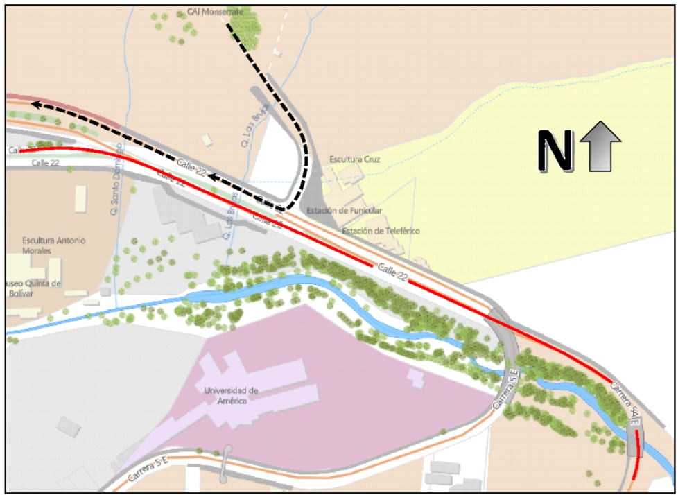 Los usuarios que circulen en sentido Sur – Norte por la Carrera 5 y deseen tomar la Av. Circunvalar al sur, deberán continuar la Carrera 5 al sur – Av. Comuneros al oriente – Av. Circunvalar al sur.