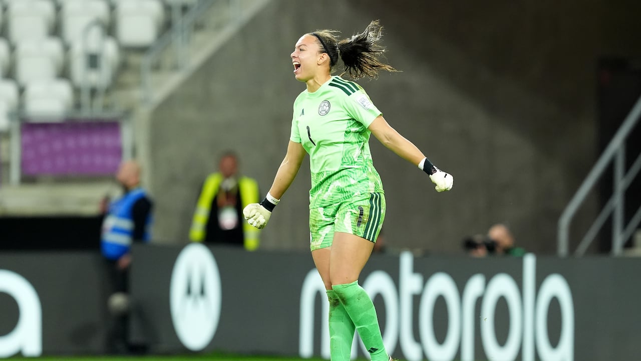LODZ, POLAND - SEPTEMBER 26: Luisa Agudelo of Colombia celebrates her team winning the penalty shoot out after the FIFA U20 Womens World Cup bronze final match between Italy and Colombia at Stadion Miejski LKS Lodz on September 26, 2026 in Lodz, Poland. (Photo by Daniela Porcelli - FIFA/FIFA via Getty Images)