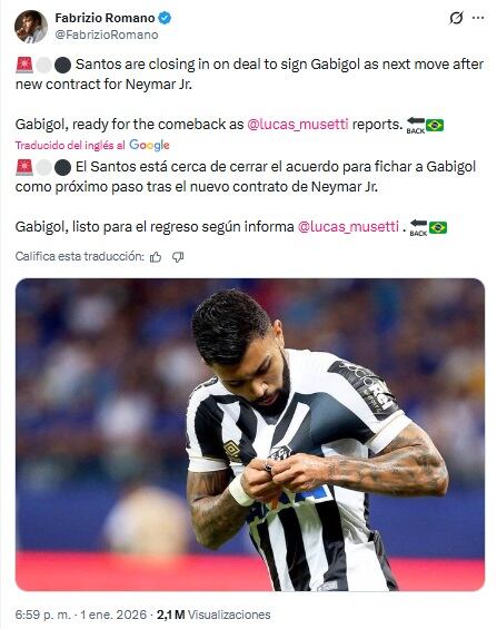 Pantallazo X: @FabrizioRomano