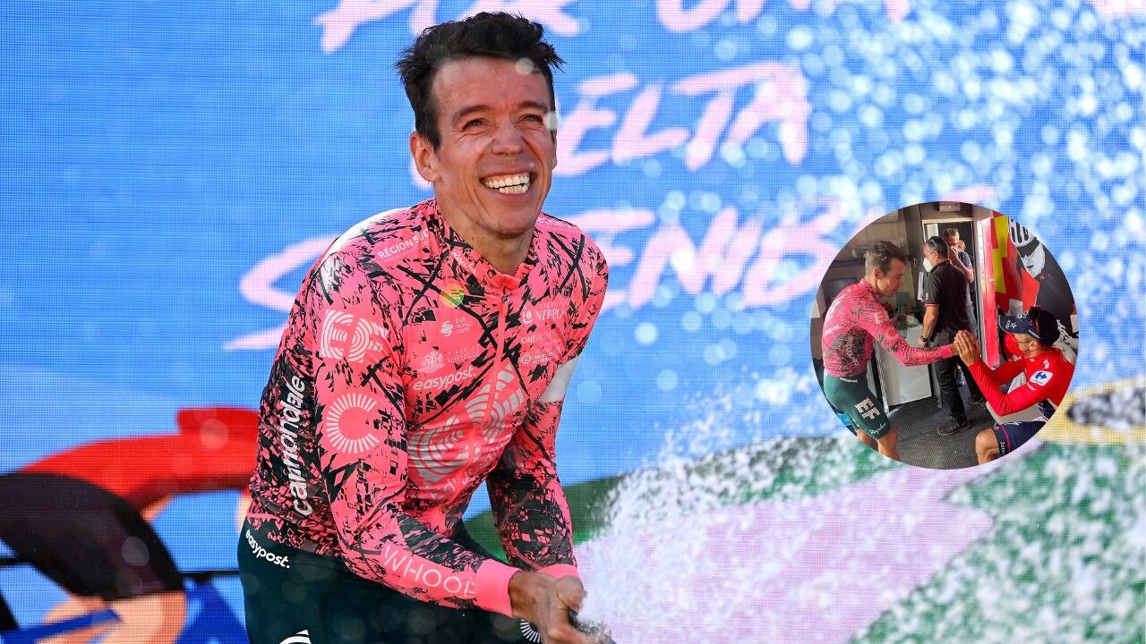 Rigoberto Urán fue felicitado por varios colegas tras ganar la etapa 17 de la Vuelta a España 2022.