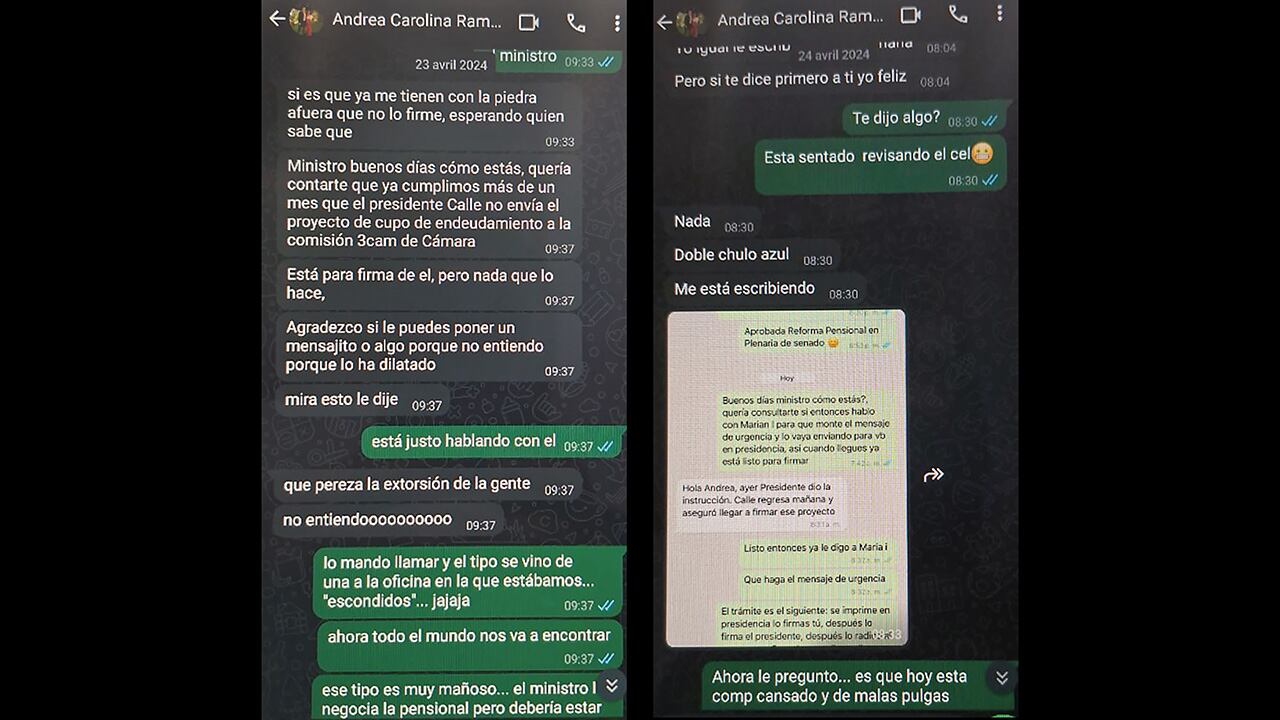 Chat donde las funcionarias hablan de la "extorsión" de Andrés Calle.